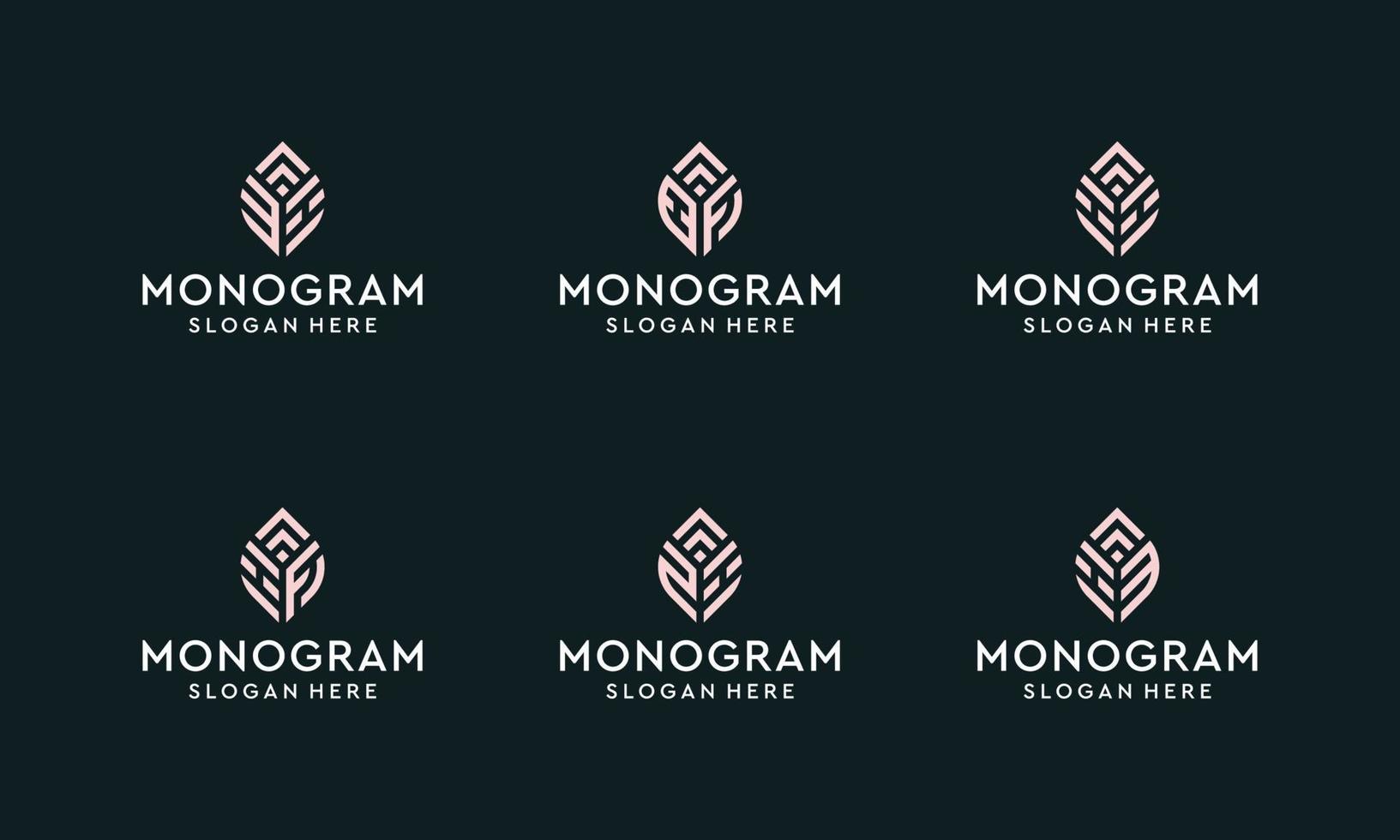 a collection of monogram logos with leaf shapes. vector premium.