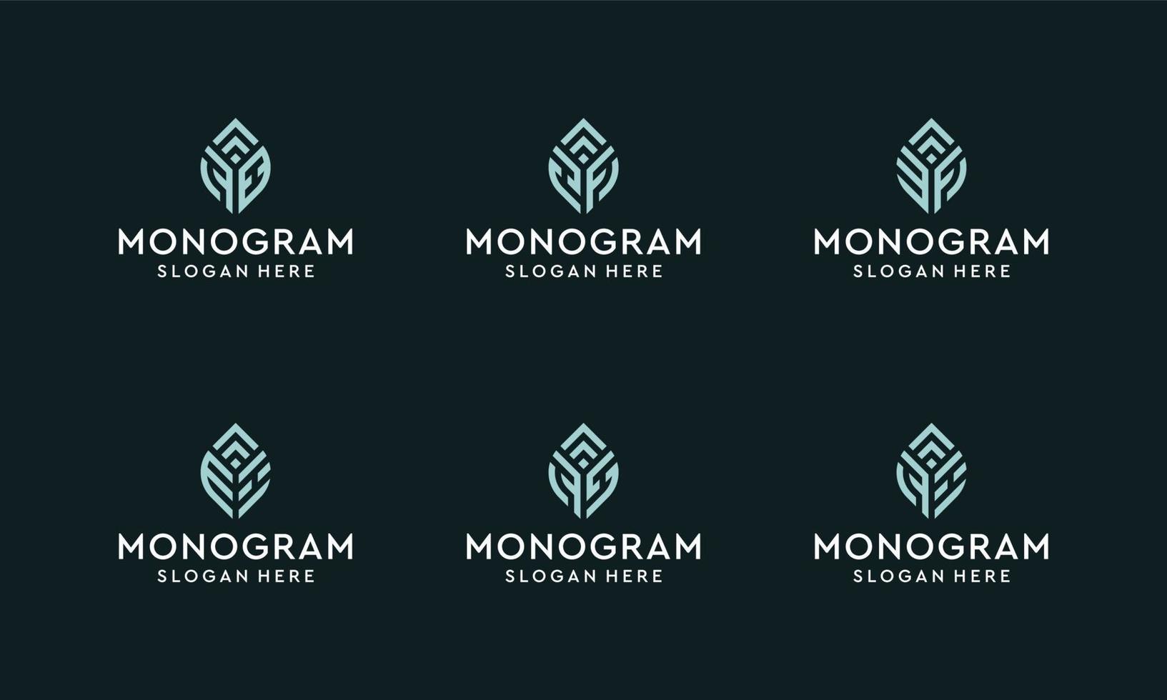 a collection of monogram logos with leaf shapes. vector premium.