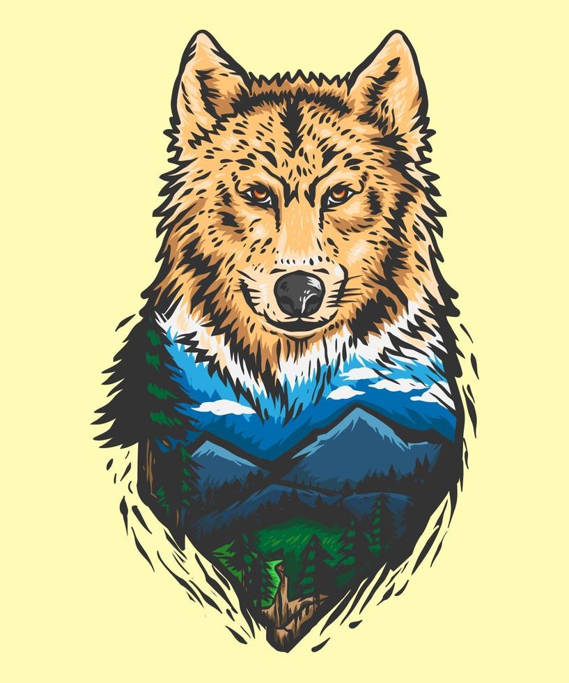 illustration wolf forest vector