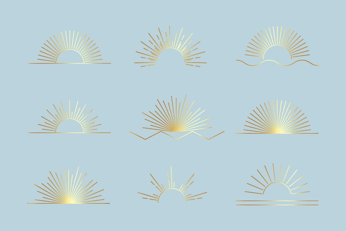 vector sol conjunto lineal boho iconos, símbolos, plantillas de diseño de logotipo de sol