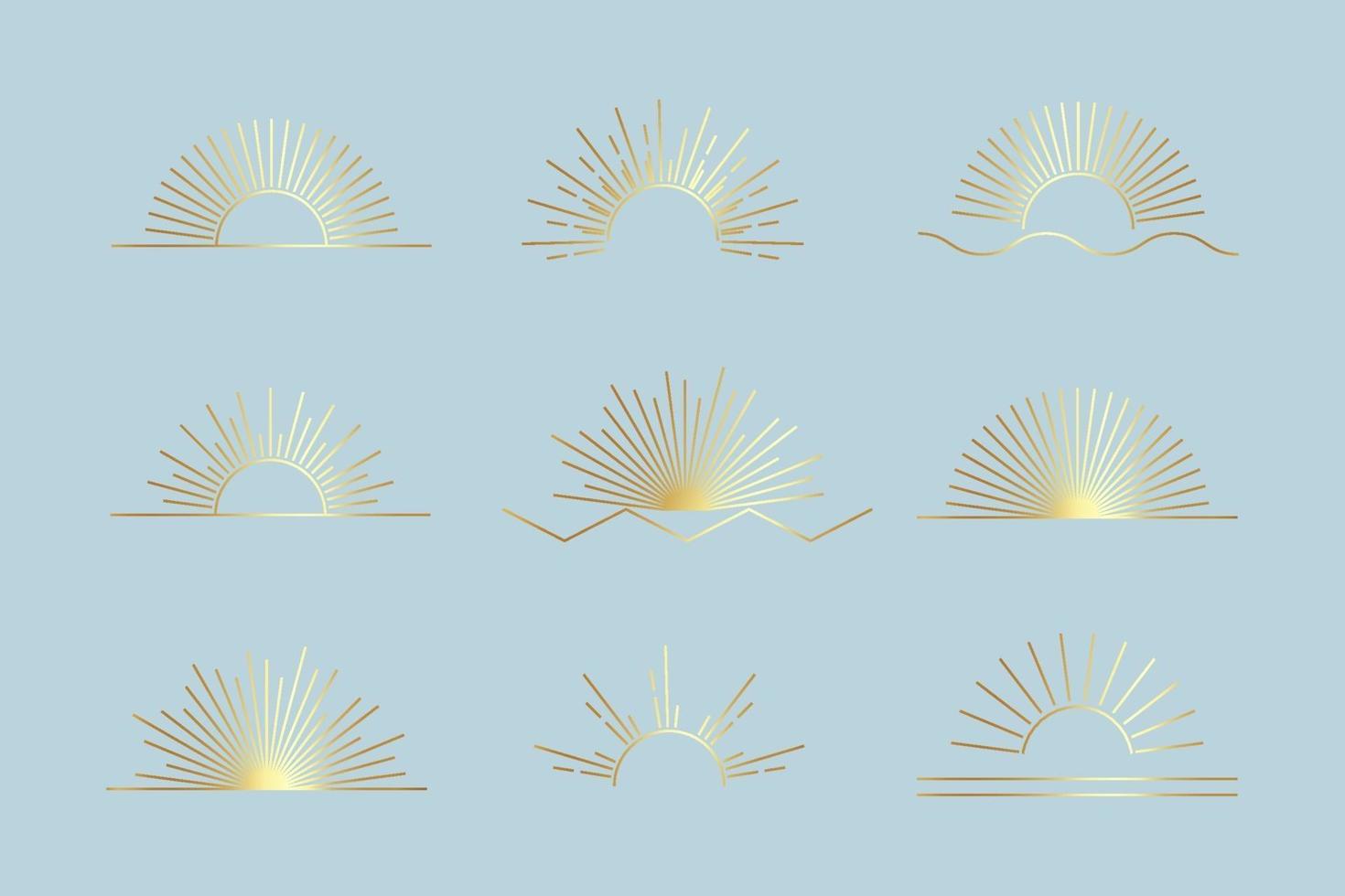 Vector Sun set linear boho icons, symbols, sun logo design templates