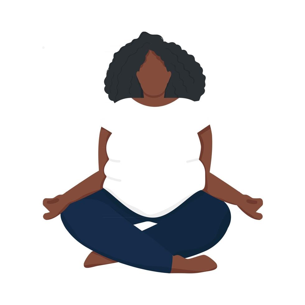 yoga mujer negra aislado en el fondo blanco. ilustración vectorial vector