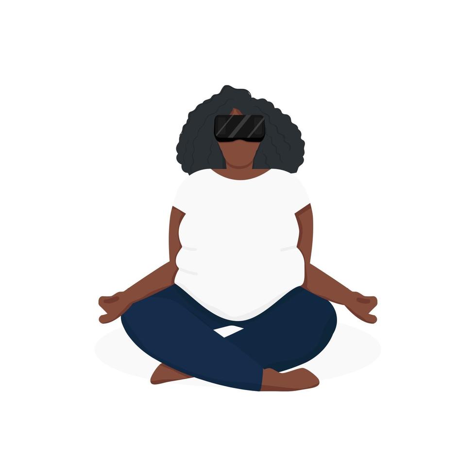 African black woman doing yoga. Weight loss. VR meditation. Vector