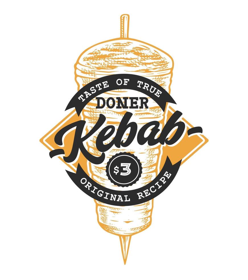 Doner kebab emblema retro vector