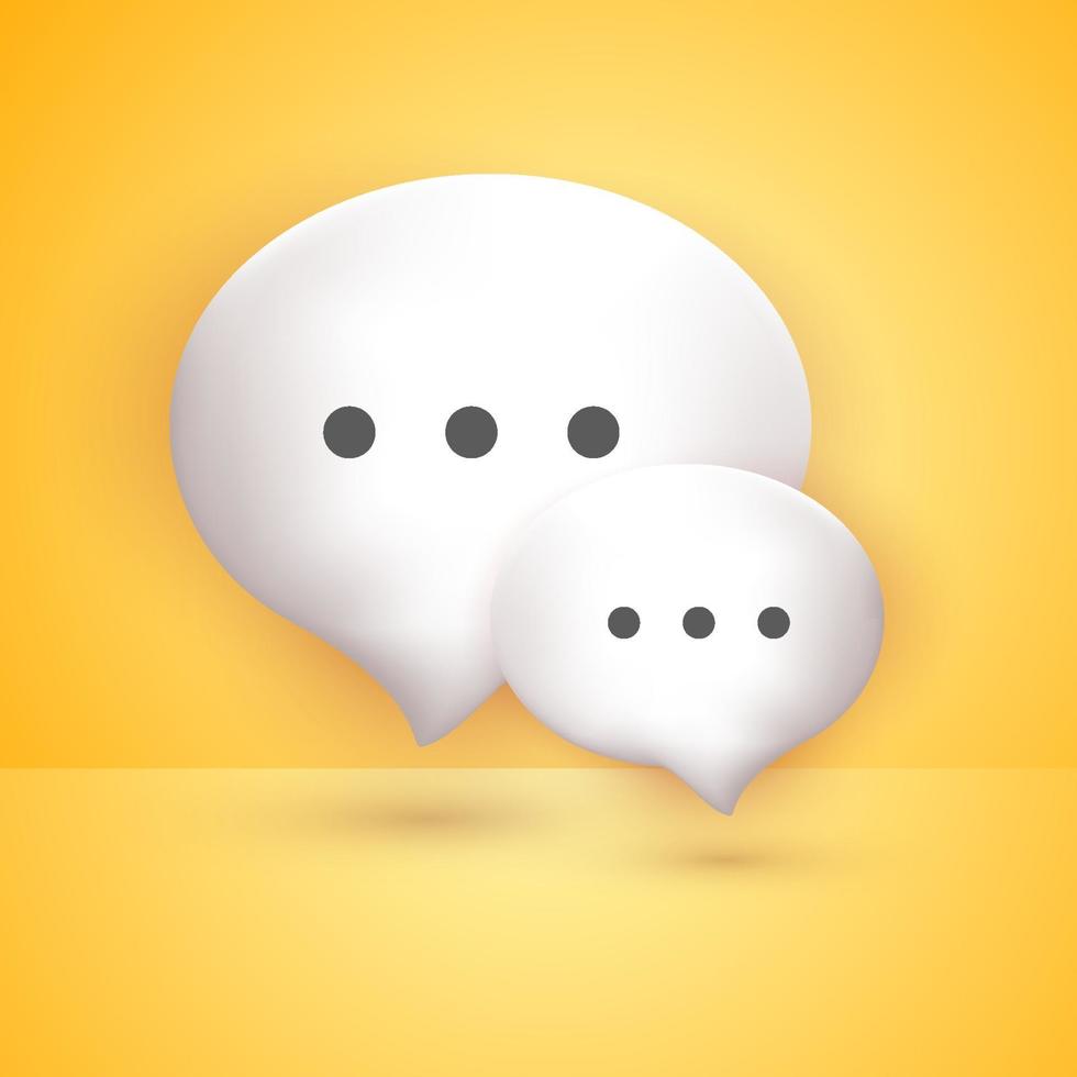 3D Minimal white chat bubbles on yellow background. vector