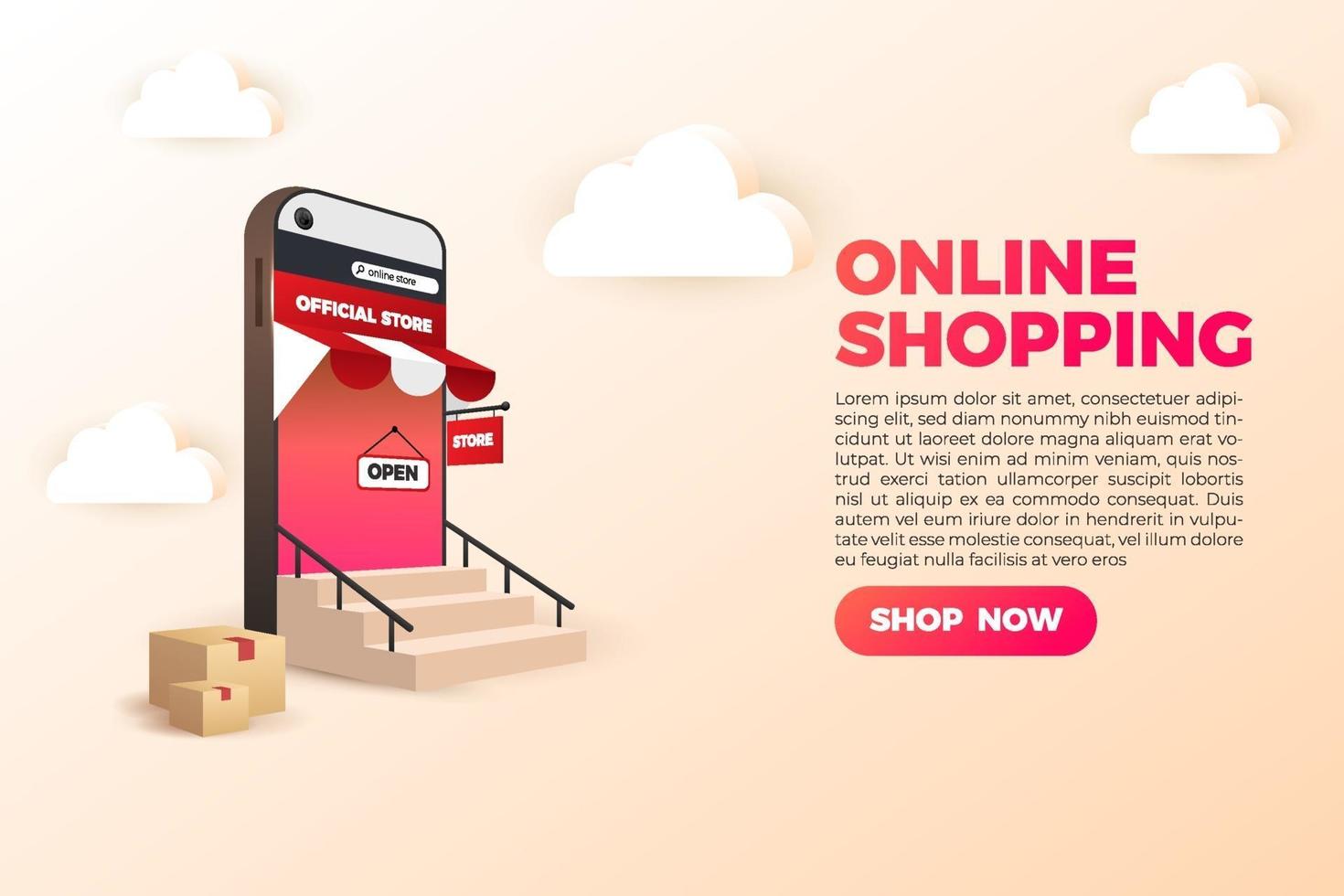 3D online shopping social media mobile applications websites vector