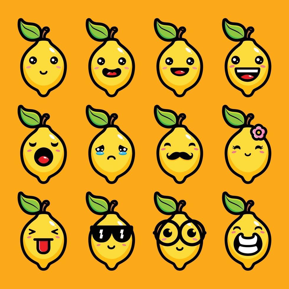 set of cute lemon vector designs