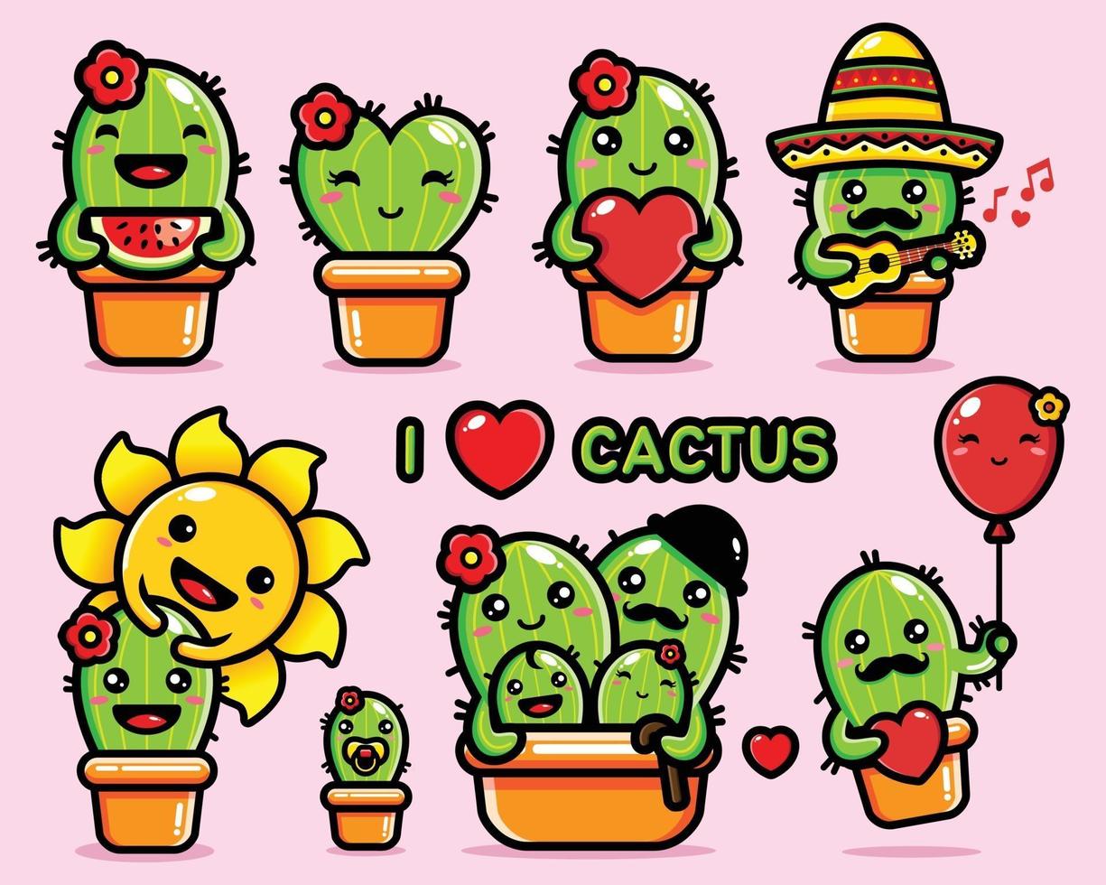 cute cactus character design bundle vector