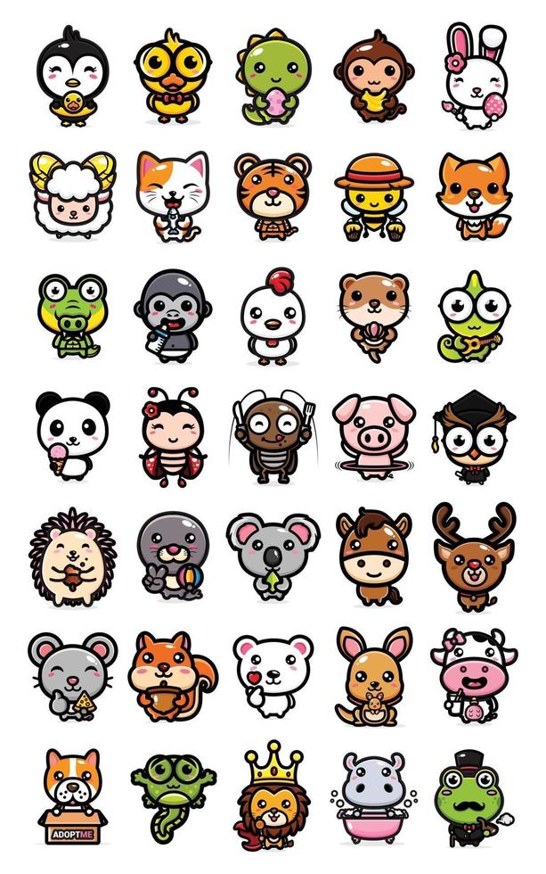 cute animal cartoon bundle set vector