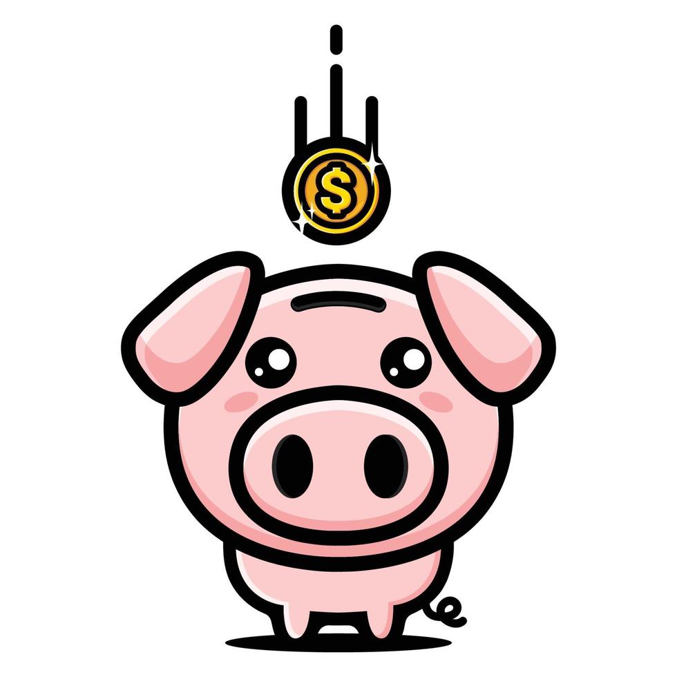 coin fell into cute pig's piggy bank vector