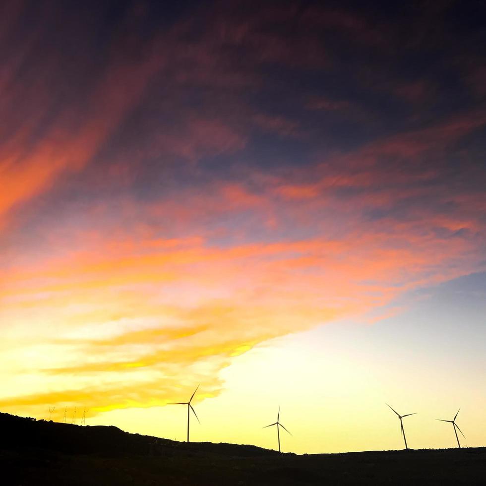 Wind turbines aerial view photo