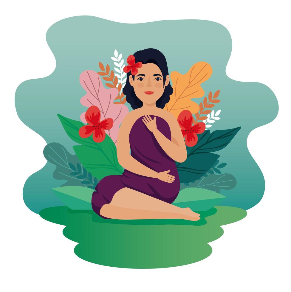 beautiful woman with tropical leafs avatar character vector