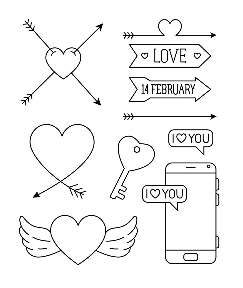 set icons of valentines day with decoration vector