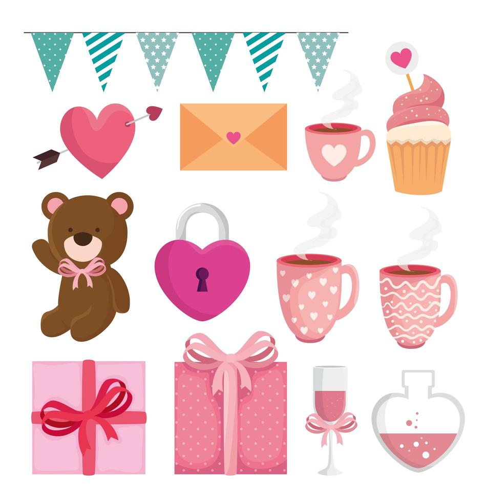 set of decoration for happy valentines day vector