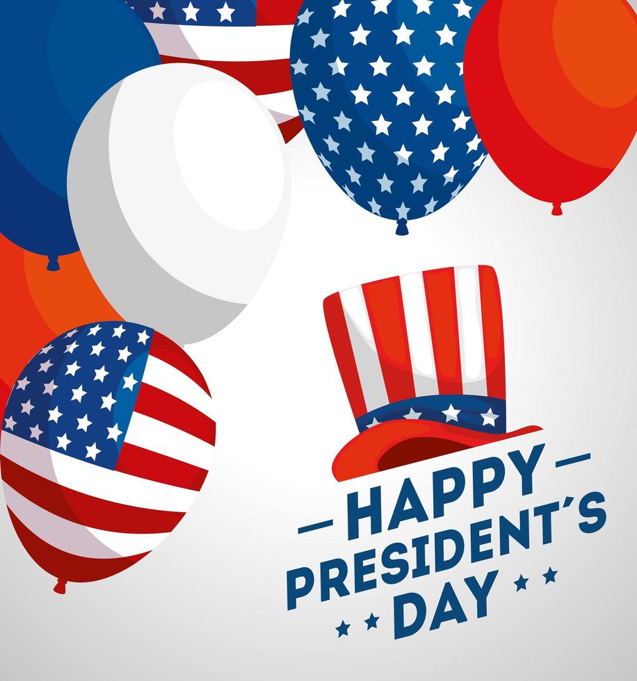 happy presidents day with balloons helium and flag usa vector