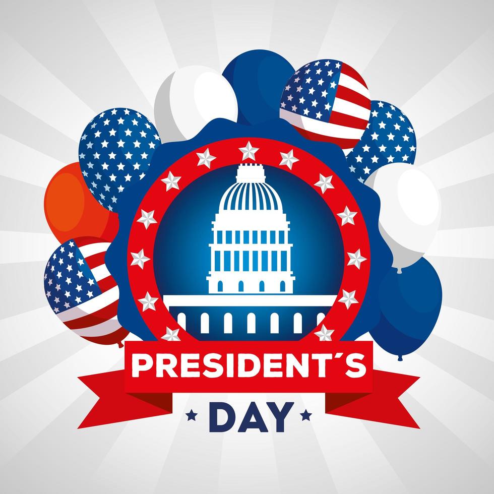 feliz dia de los presidentes con el parlamento americano y la decoracion vector
