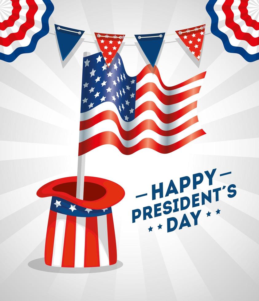 happy presidents day with hat and flag usa vector