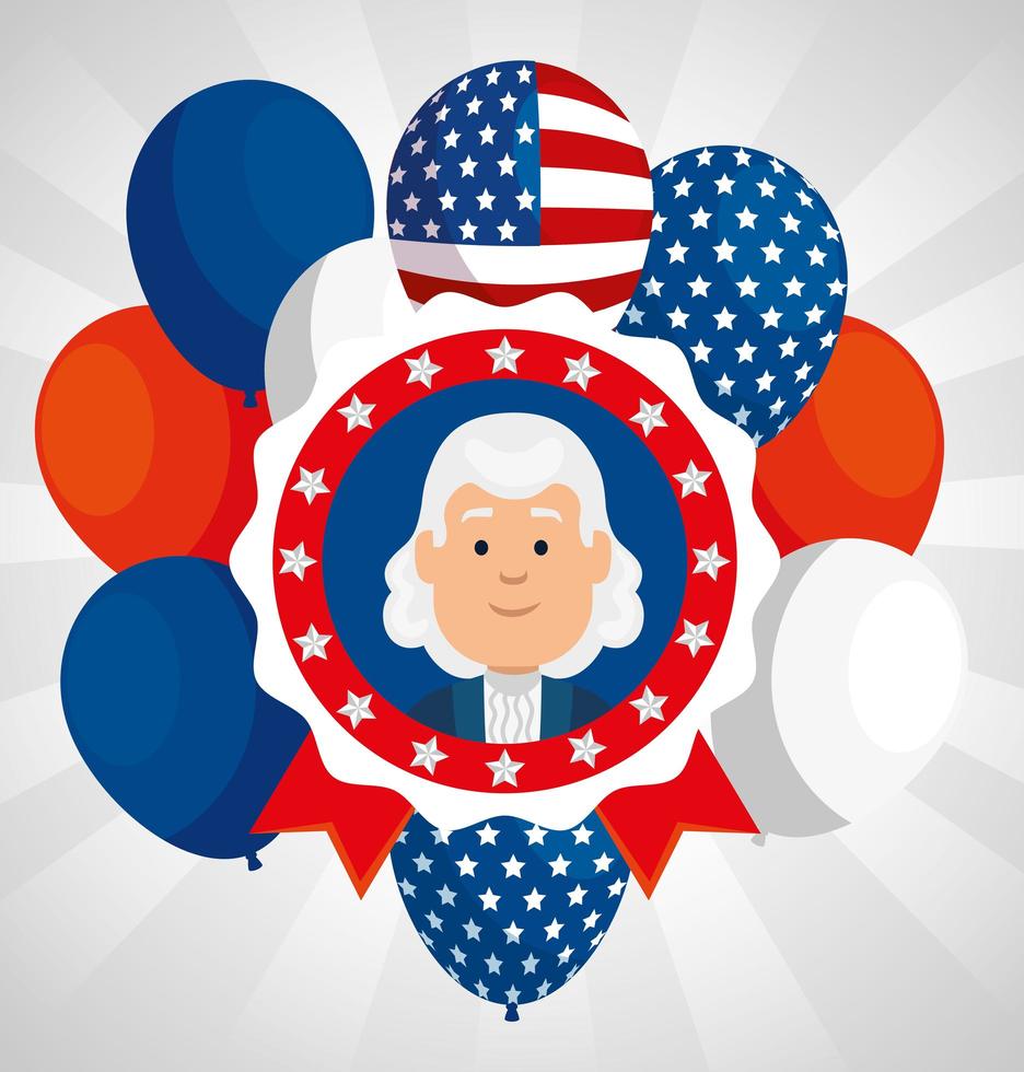happy presidents day with person and balloons helium vector