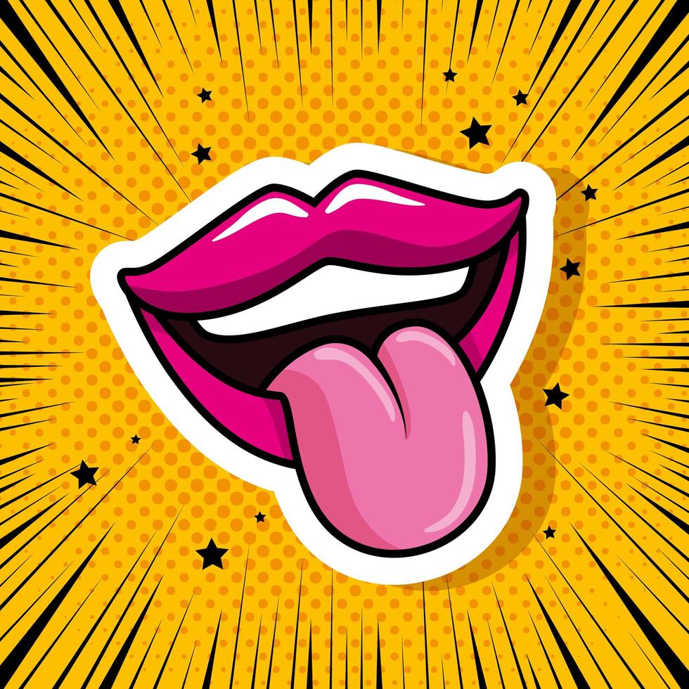 boca con lengua fuera estilo pop art vector