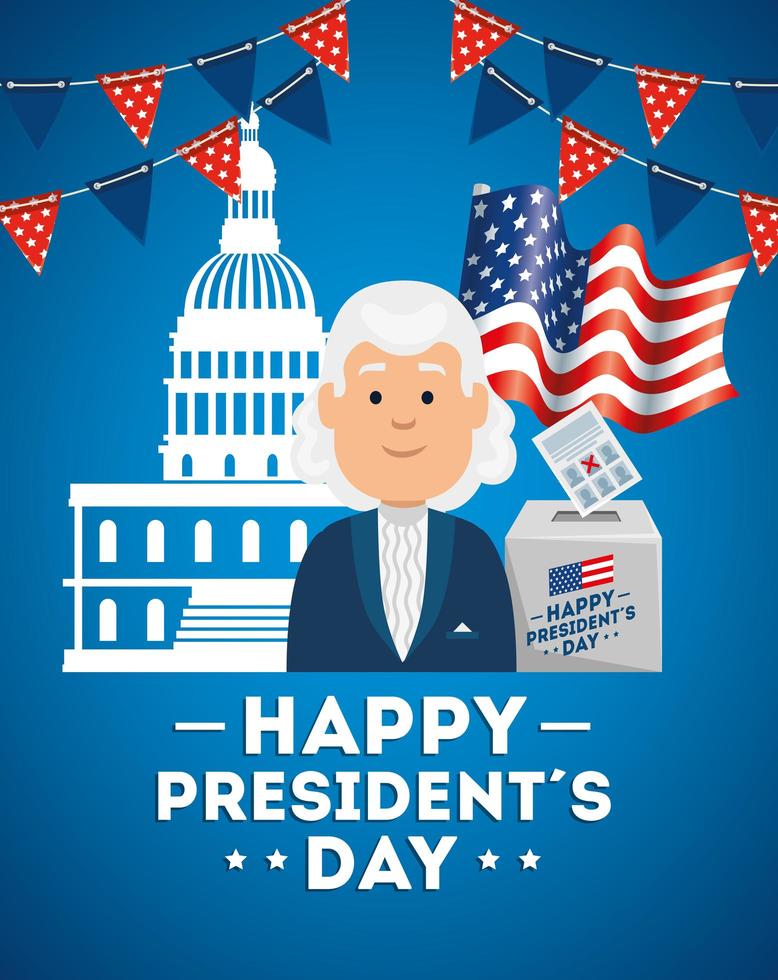 happy presidents day with american parliament and decoration vector