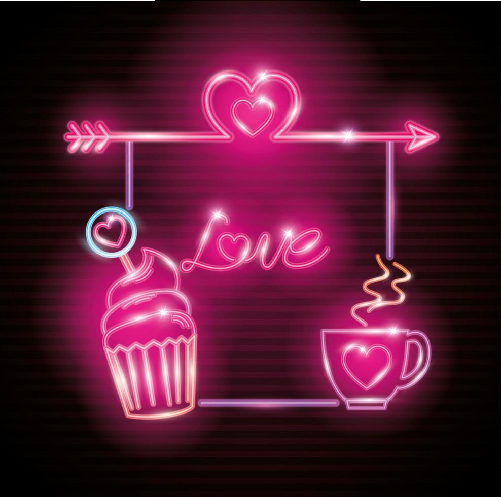 valentines day with decoration of neon lights vector