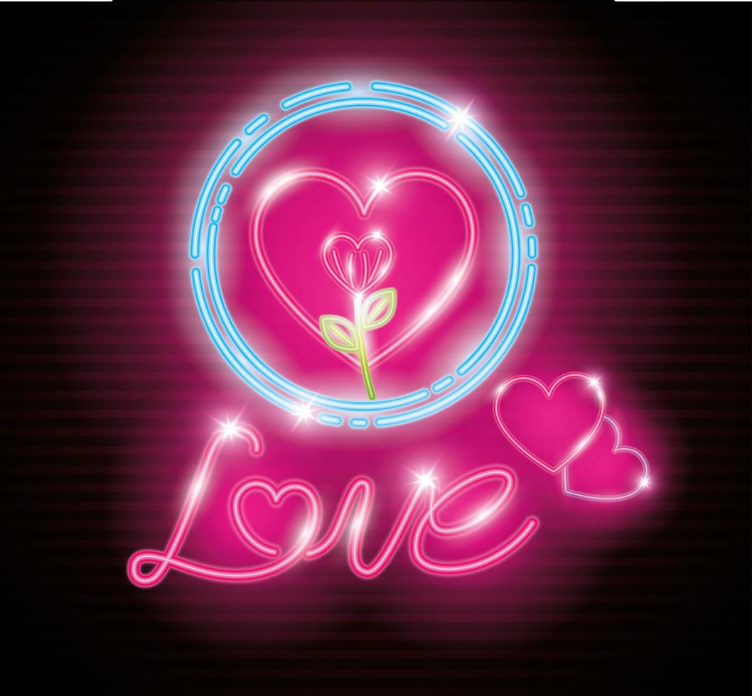 love with heart of neon light vector