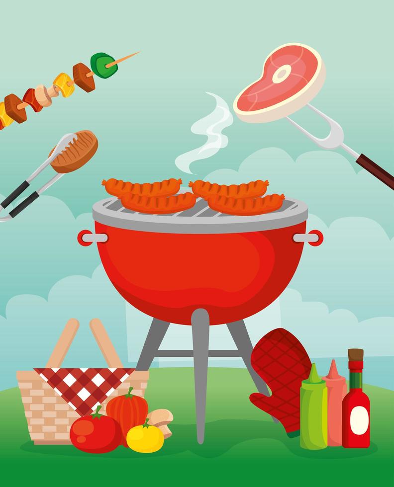 delicious grill menu with oven and food vector