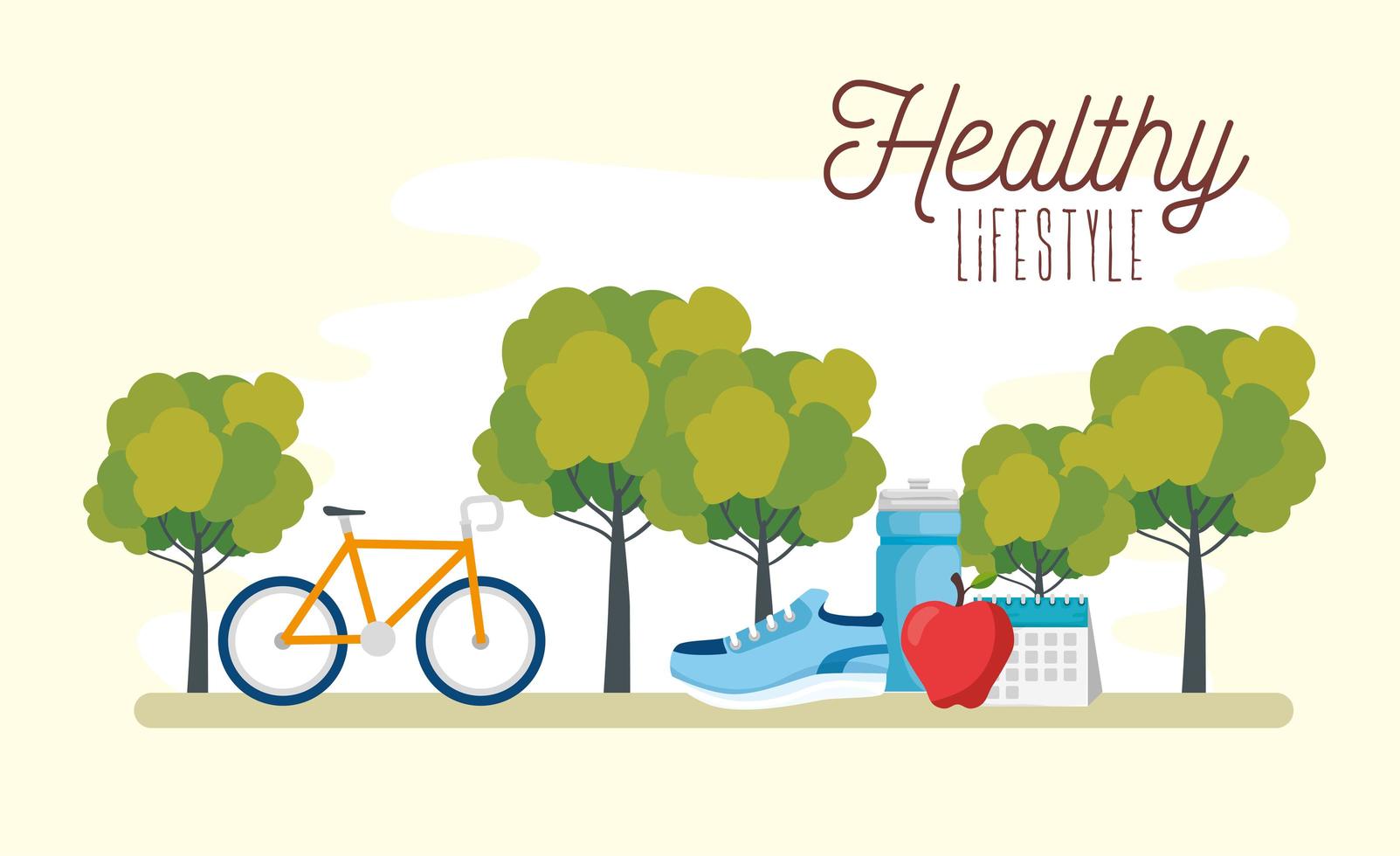 cartel de estilo de vida saludable con bicicleta e iconos vector