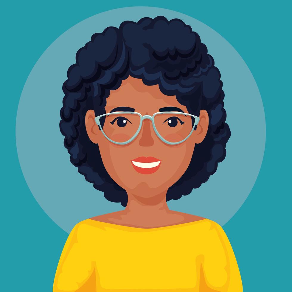 hermosa mujer afro con gafas avatar icono de personaje vector