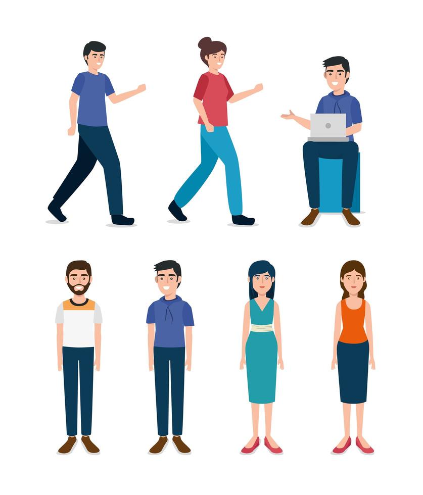 group of young people avatar character vector