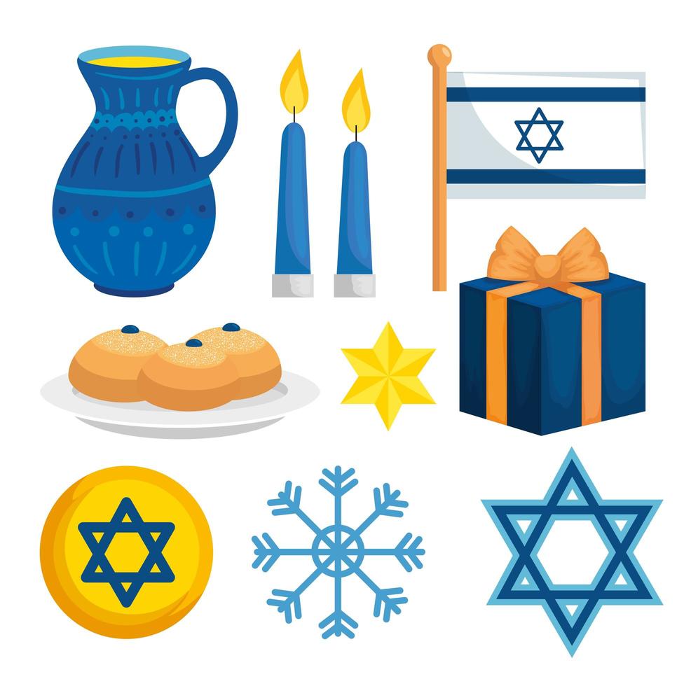 set decoration of happy hanukkah vector