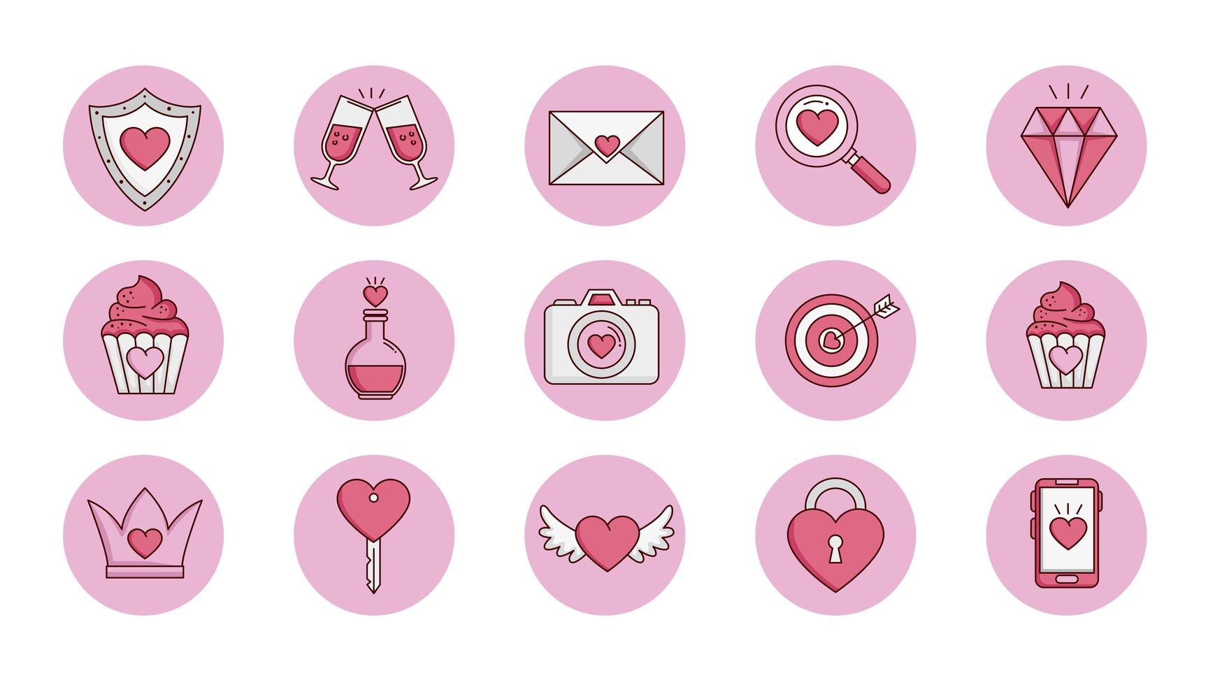 bundle of valentines day set icons vector