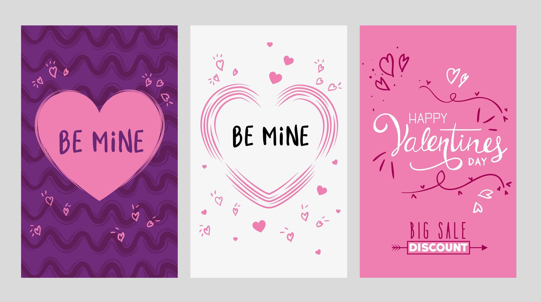 set of happy valentines day card with decoration vector