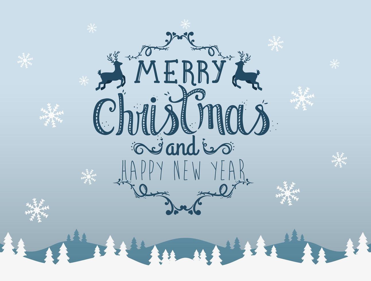 card merry christmas with decoration in winter scene vector