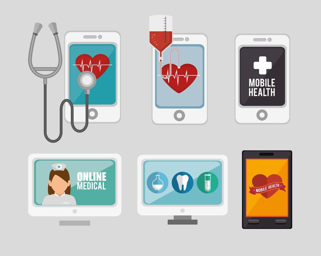 bundle of mobile health with icons vector