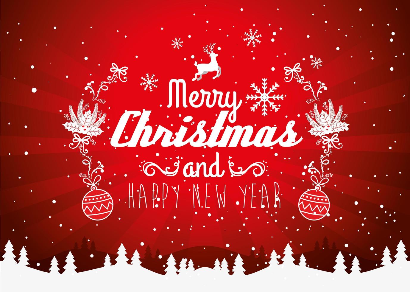 card merry christmas with decoration in winter scene vector