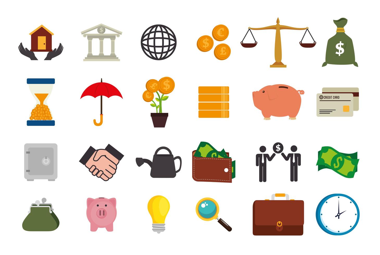 bundle of finance set icons vector