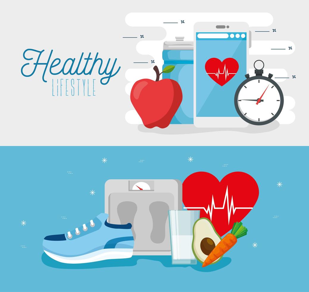 set poster of healthy lifestyle with icons vector