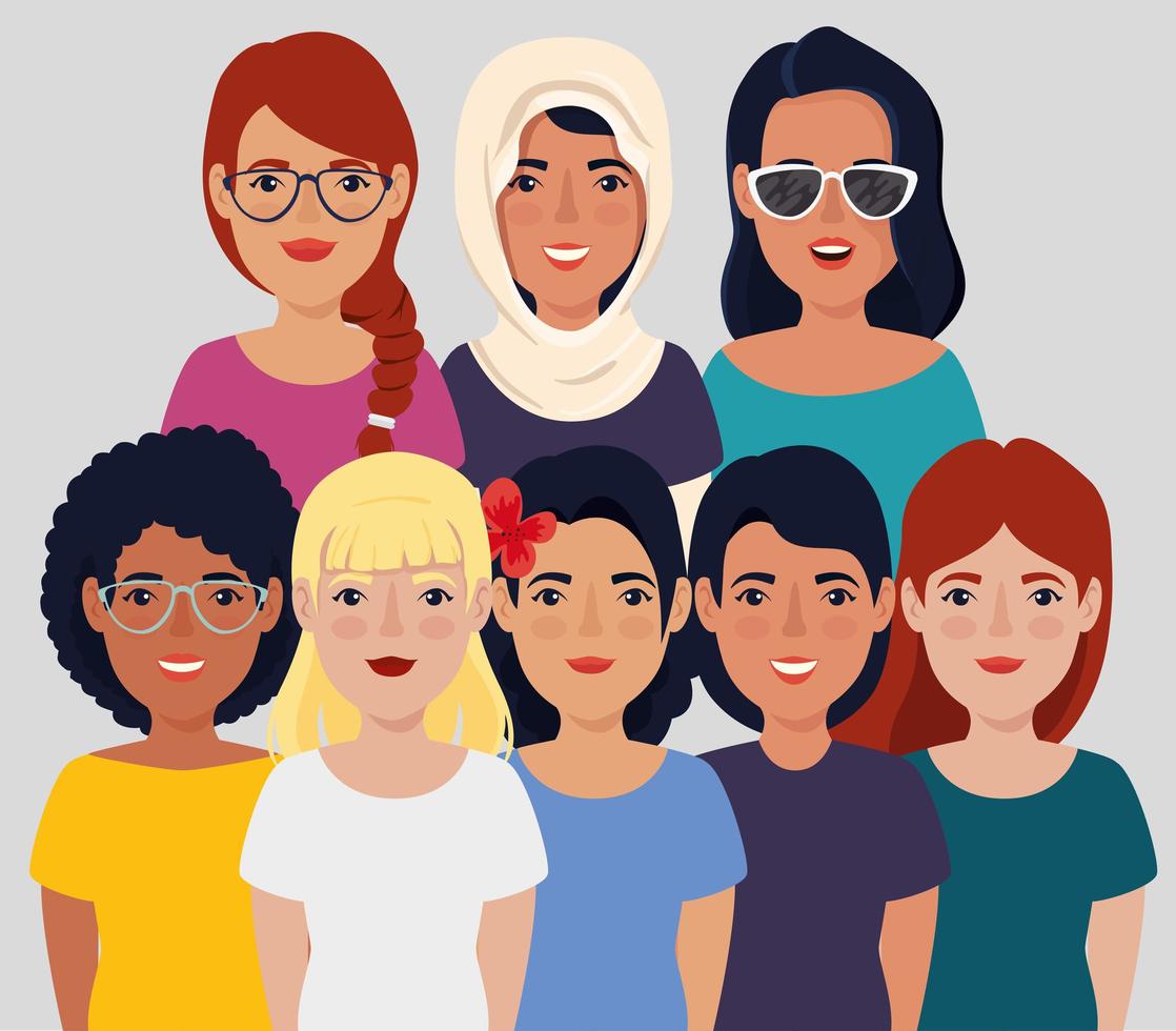 encuentro de mujeres hermosas avatar personaje vector