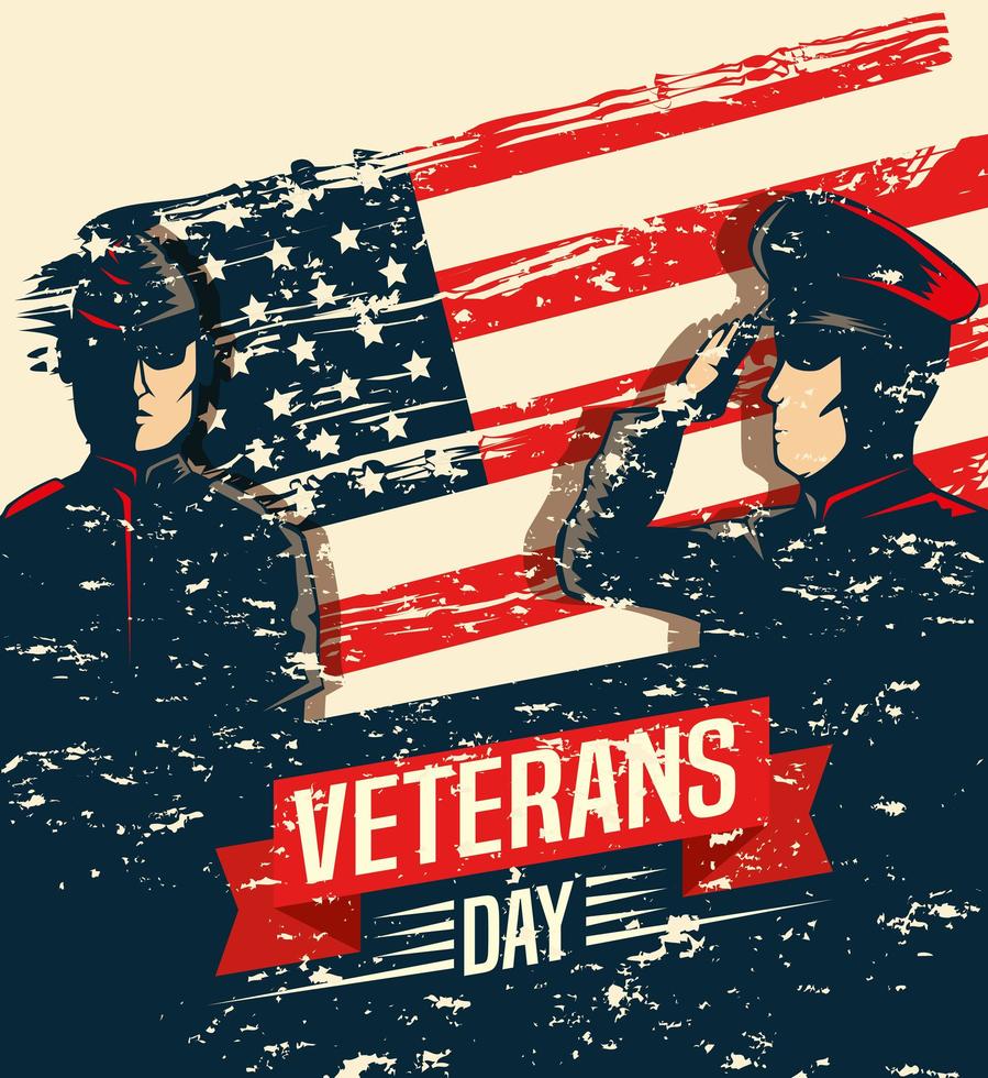 veterans day celebration with military and flag vector