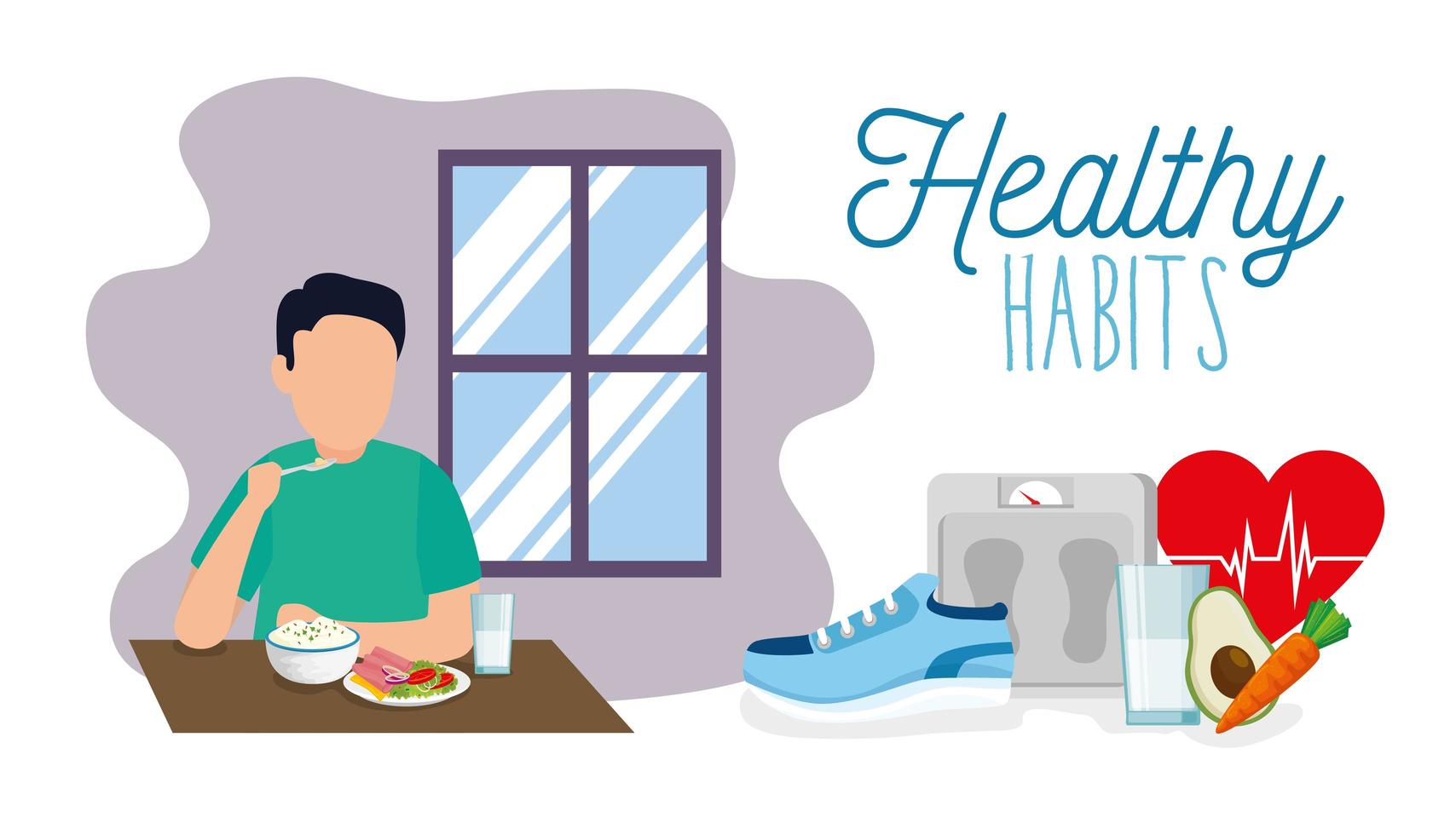 poster healthy lifestyle with man and set icons vector