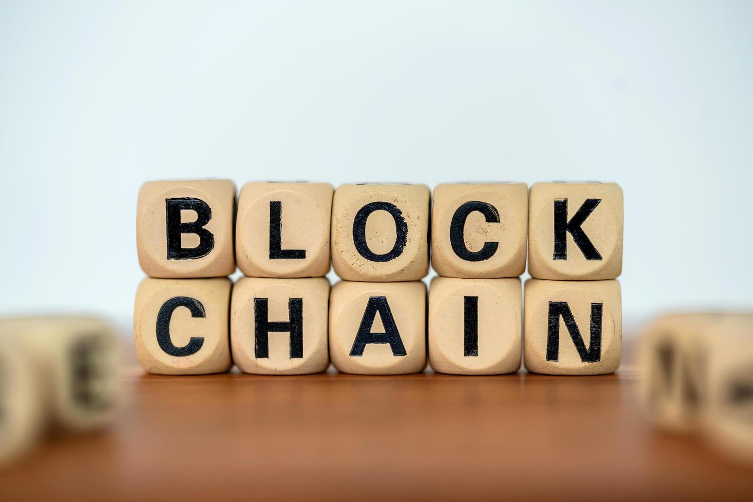 Blockchain on wooden block photo