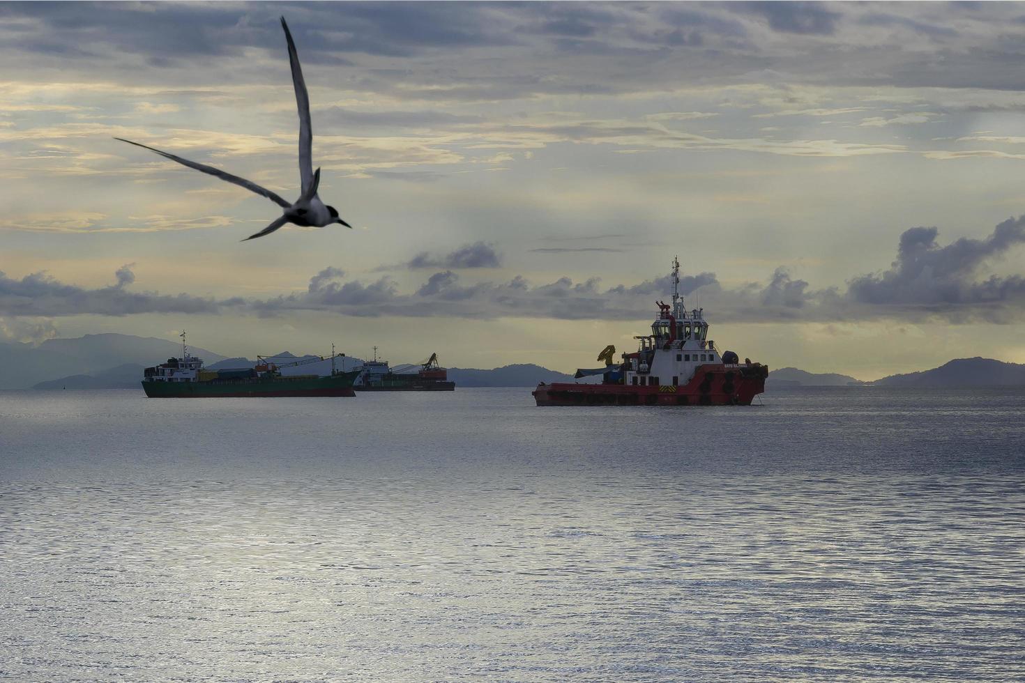 Panorama of the sea in the dusk photo