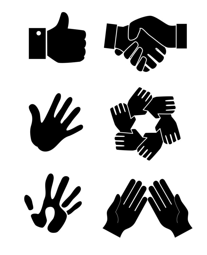 bundle silhouette of hands teamwork vector