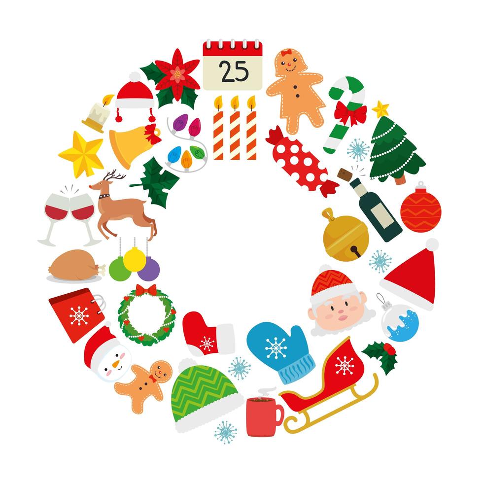 set of christmas with decoration and characters vector