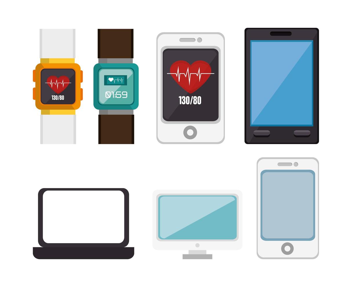 bundle with devices of mobile health vector