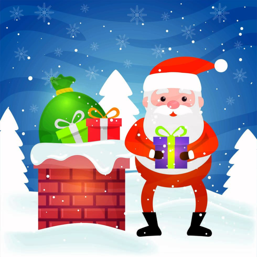 santa claus with gift boxes in winter scene vector