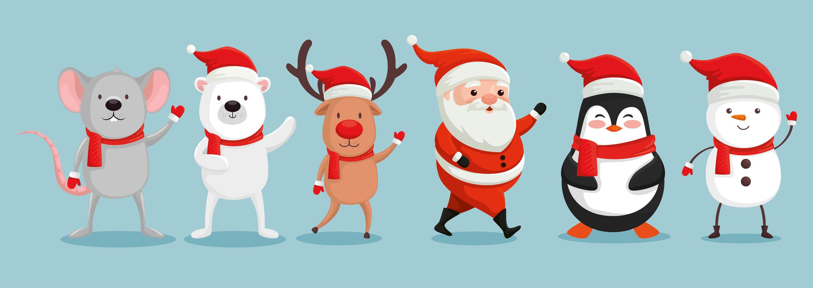 group of cute characters christmas vector