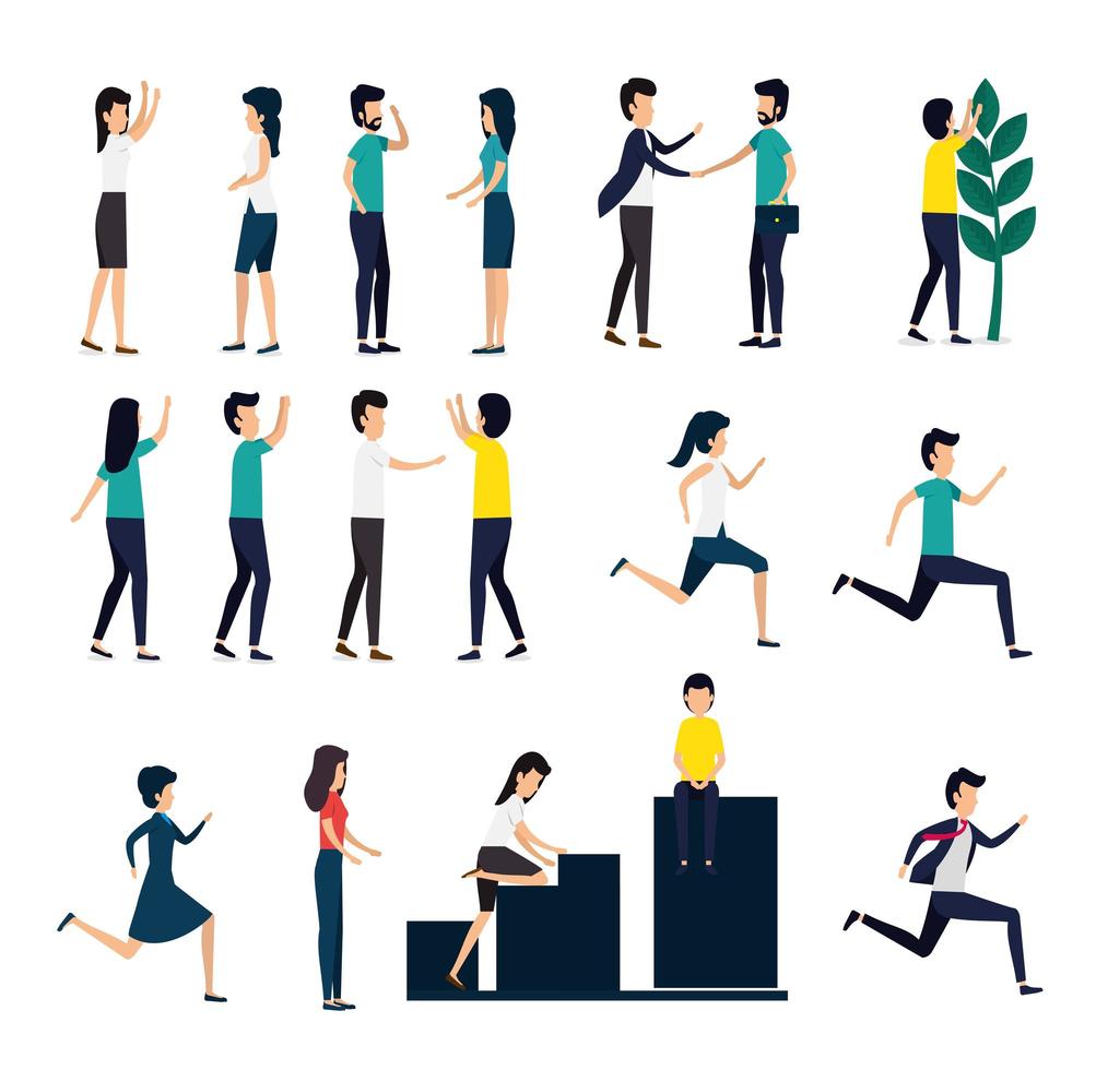 bundle of business people with set icons vector