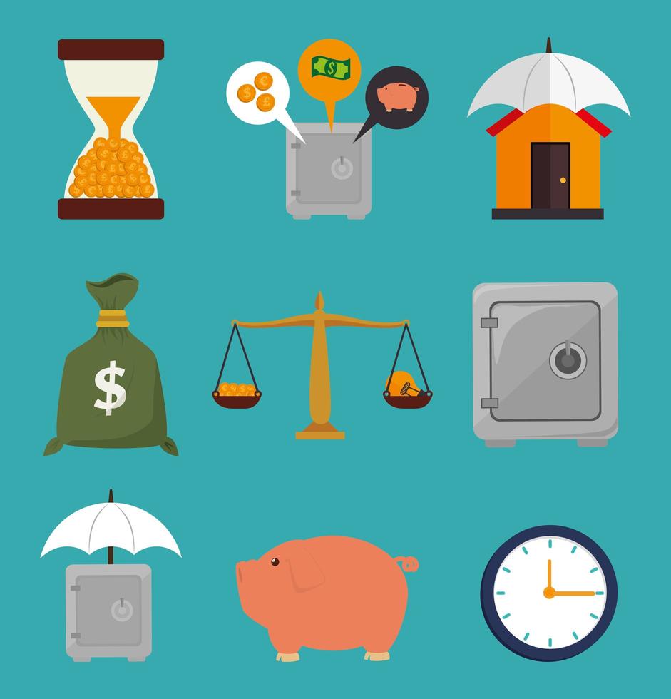 bundle of finance set icons vector